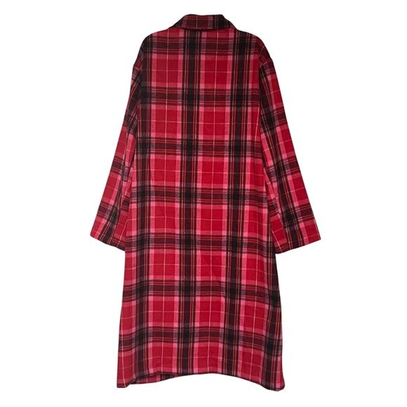 Old Navy Coat Size XL Red Pink Plaid Button Up Pockets Tartan Long Oversized - Picture 3 of 6